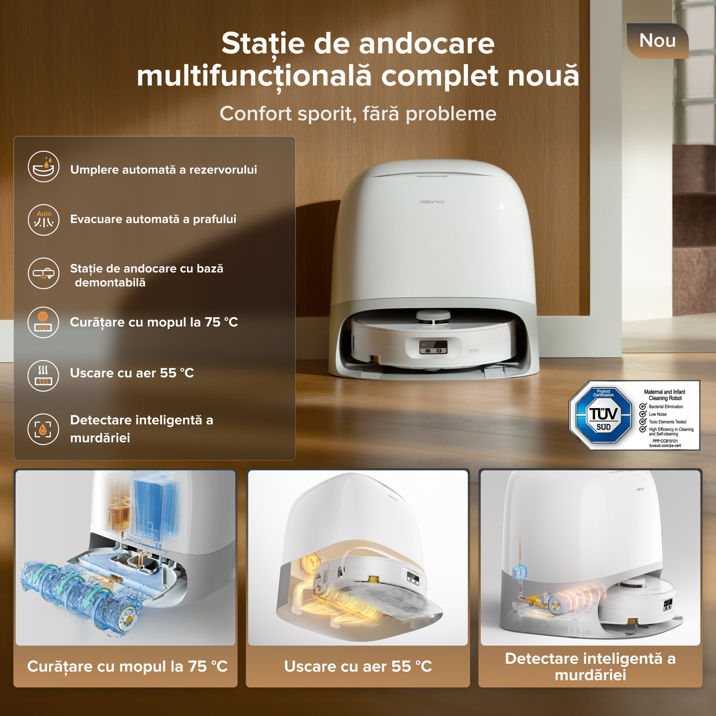 Aspirator robot cu mop Roborock Qrevo Curv 2 Flow cu stație de